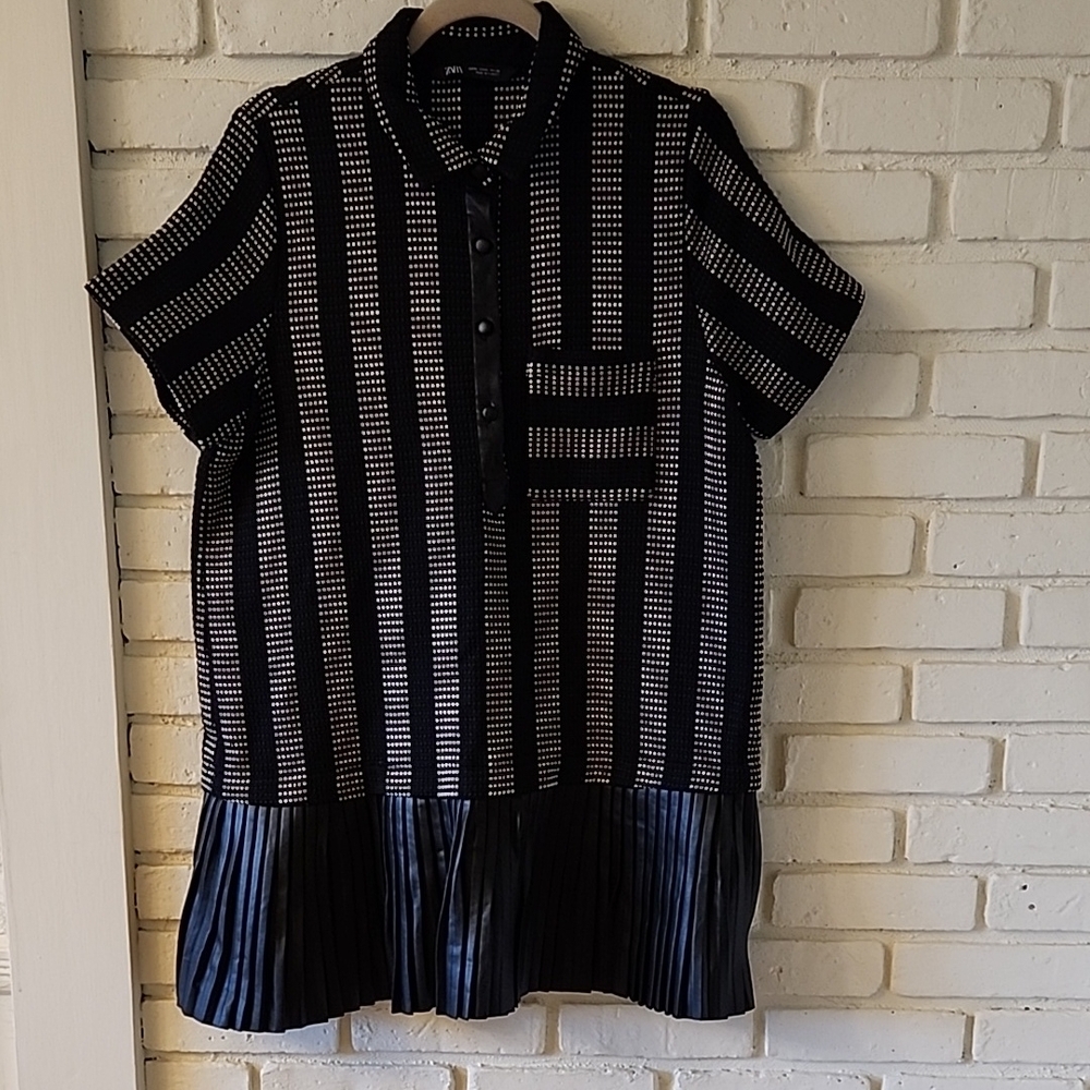 ZARA Black and Cream Striped Dress